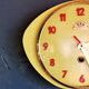 Vintage formica clock silent wall pendulum "FFR Morbier yellow red"
