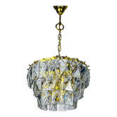 Lustre en cristal taillé à 3 niveaux Kinkeldey, laiton doré, Allemagne, 1970