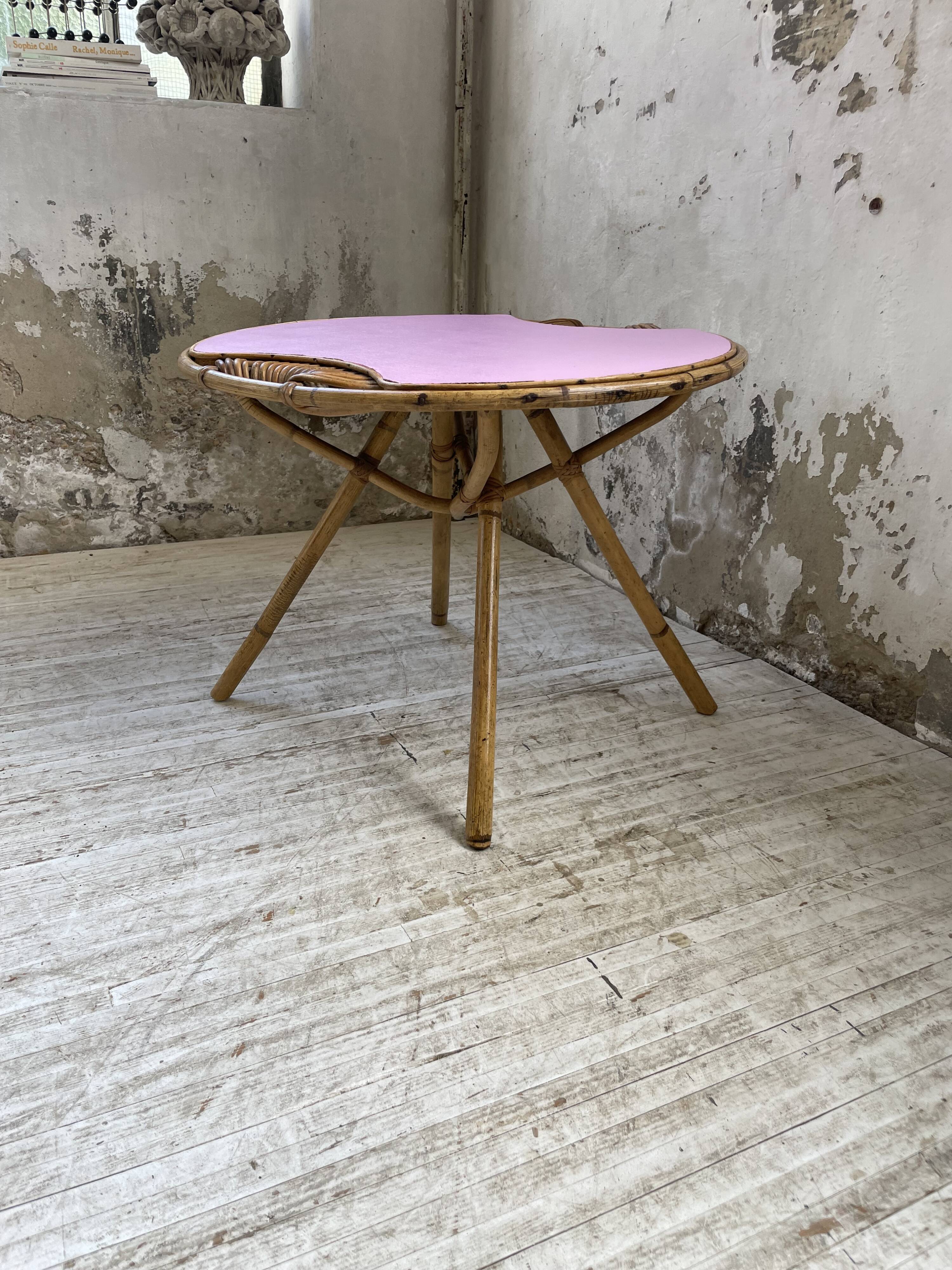 Vintage pink rattan coffee table