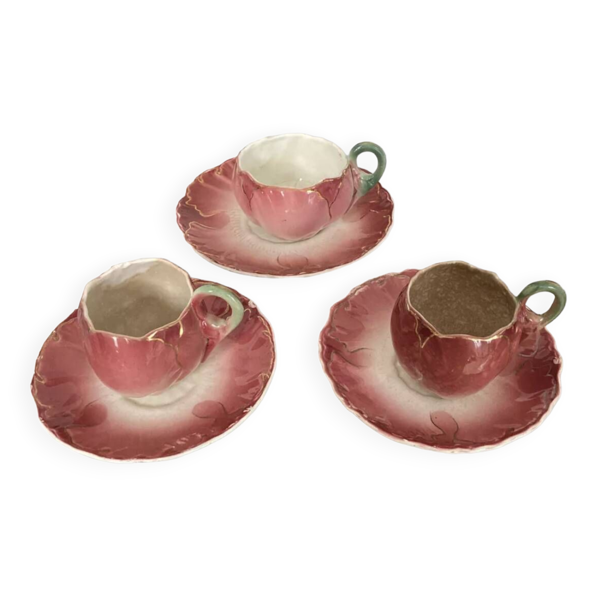 Tasses barbotine rose Lunéville keller et guerin.