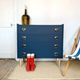 Commode bleu nuit pieds compas