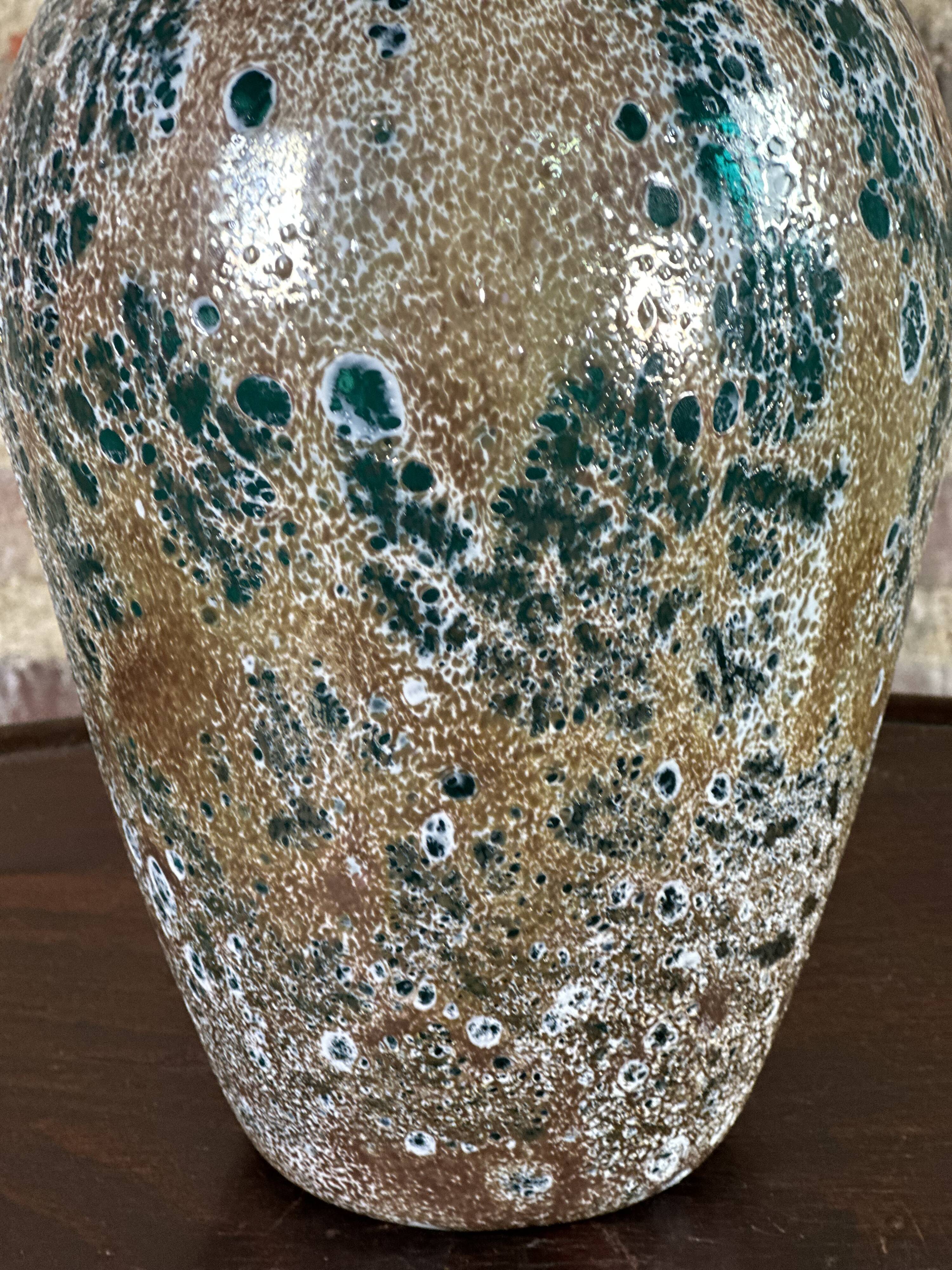 Vintage enameled blown glass vase 80'S Ht 27