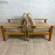Pair of beige gray armchairs in solid wood origin Eastern countries, 70s-80s