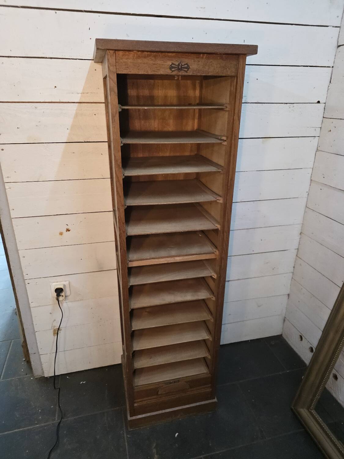 Oak curtain filing cabinet