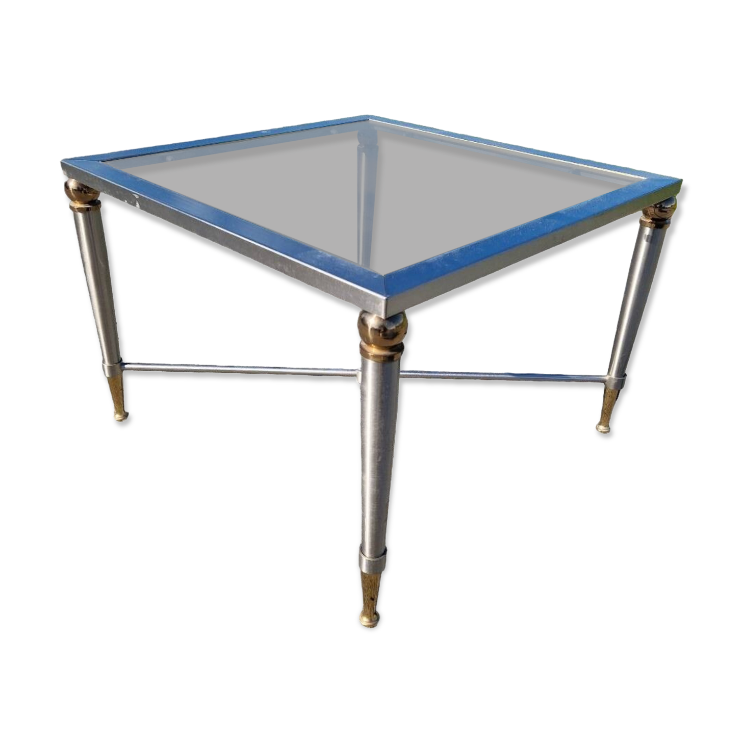 Vintage brushed steel and brass side table, 1970