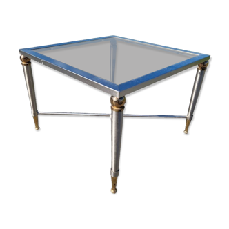 Vintage brushed steel and brass side table, 1970