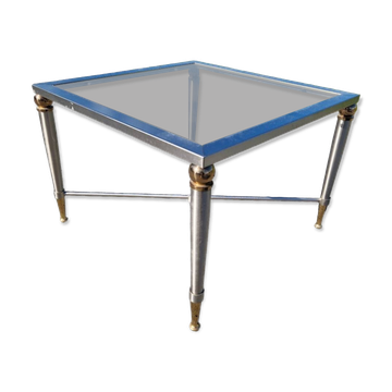 Vintage brushed steel and brass side table, 1970