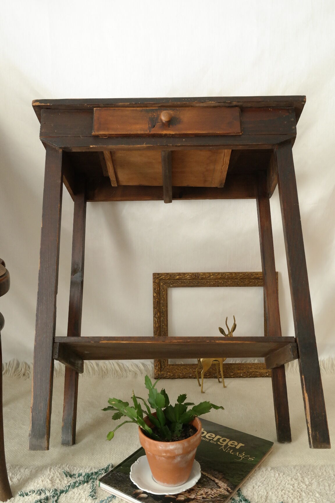 Old country side table in waxed wood