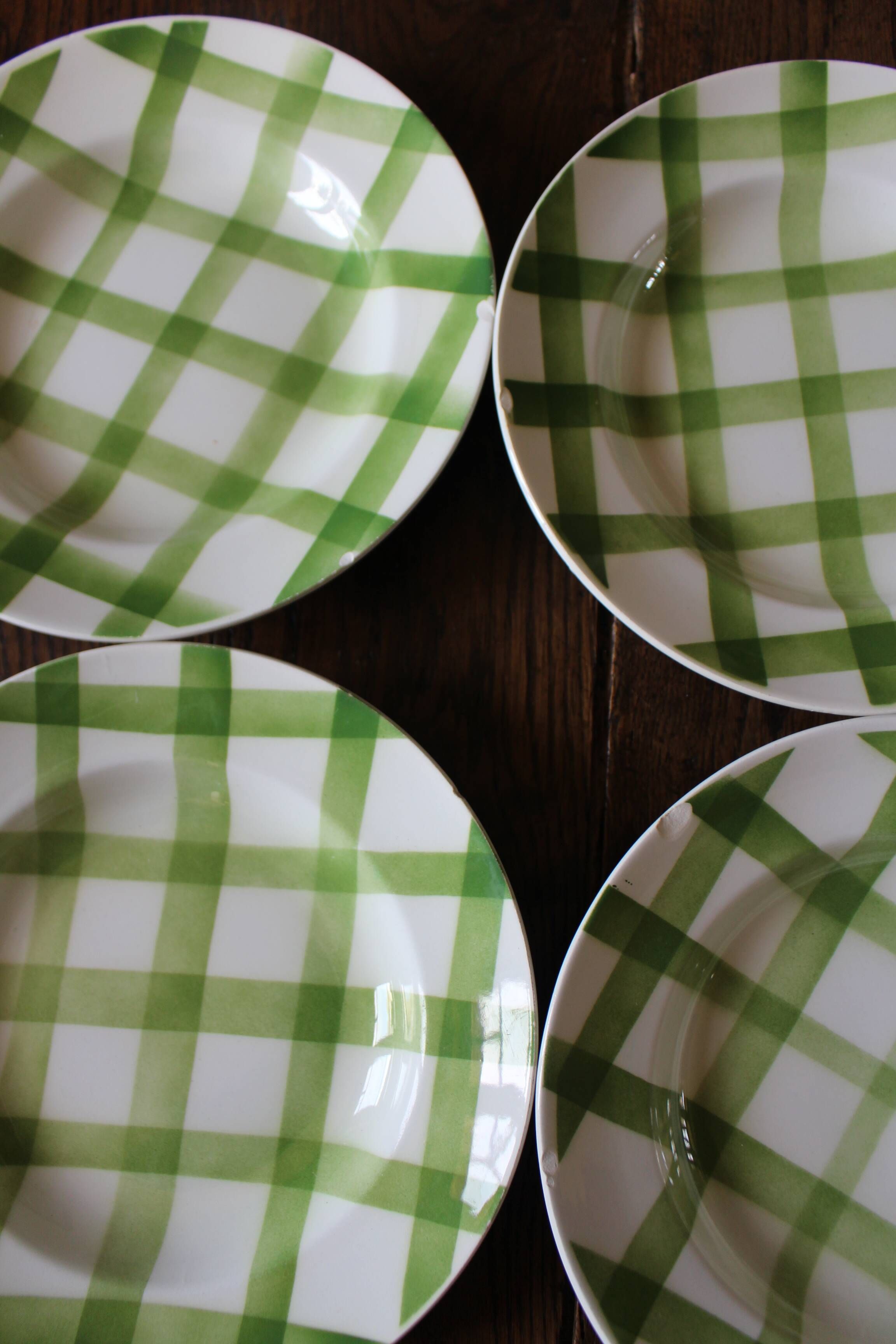 A set of 4 green Scottish soup plates Moulin des Loups Vintage
