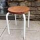Old wooden stool and white lacquered feet industrial style, 60-70