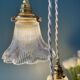 Vintage triple tulip pendant light in chiseled glass and holophane