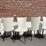 Set of 4 vintage Baumann chairs, in wood and white faux leather, model ESSOR.