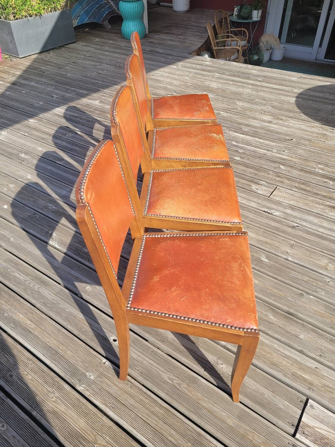 Lot de 4 chaises art déco assise cuir