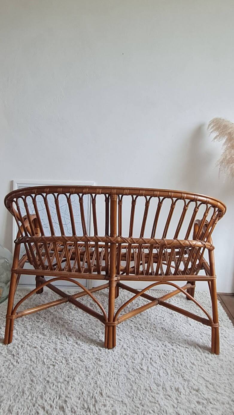 Vintage 1970s rattan bench
