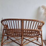 Vintage 1970s rattan bench