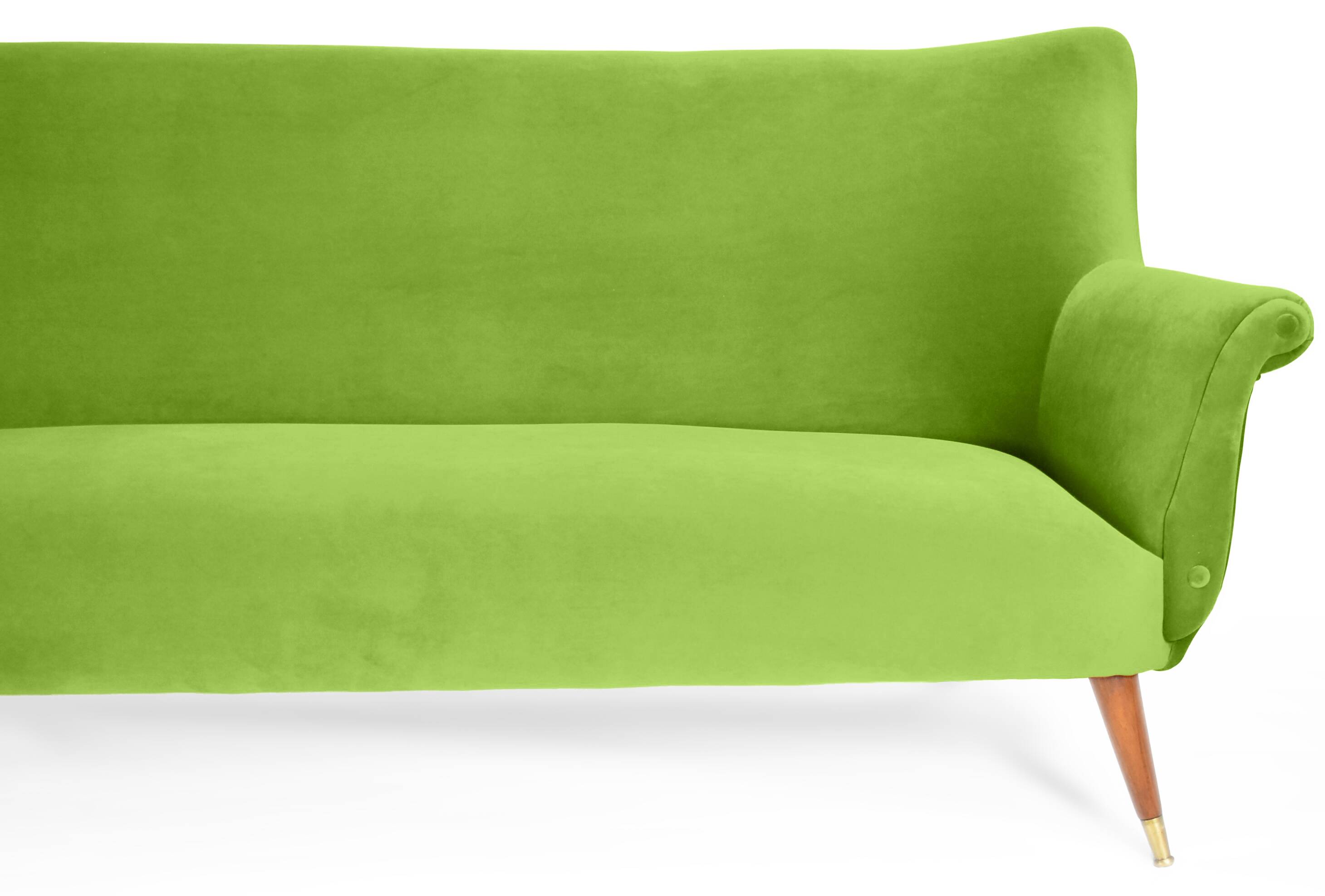 Canapé trois places en velours, années 60, pistache, restauré