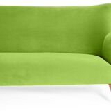 Canapé trois places en velours, années 60, pistache, restauré