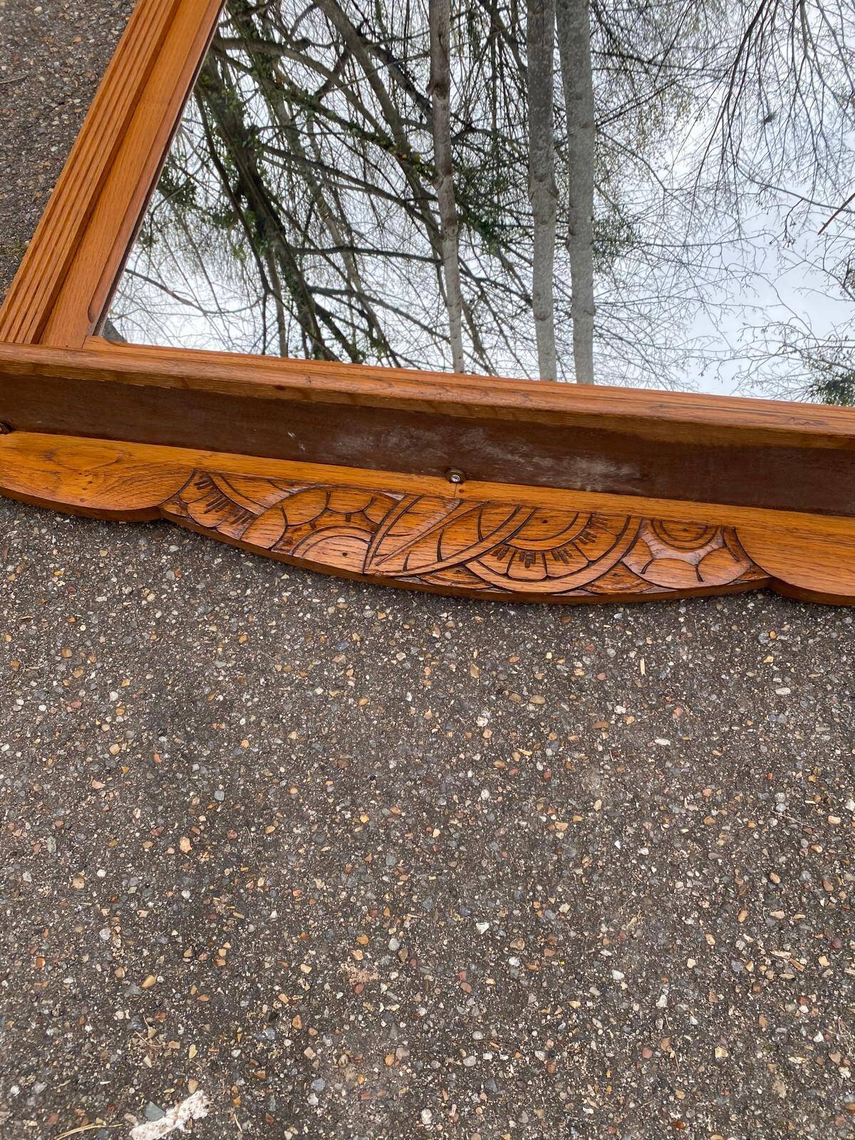 1950s Art Deco entrance mirror in solid oak console