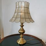 Brass lamp and mother-of-pearl lampshade circa 1970/80