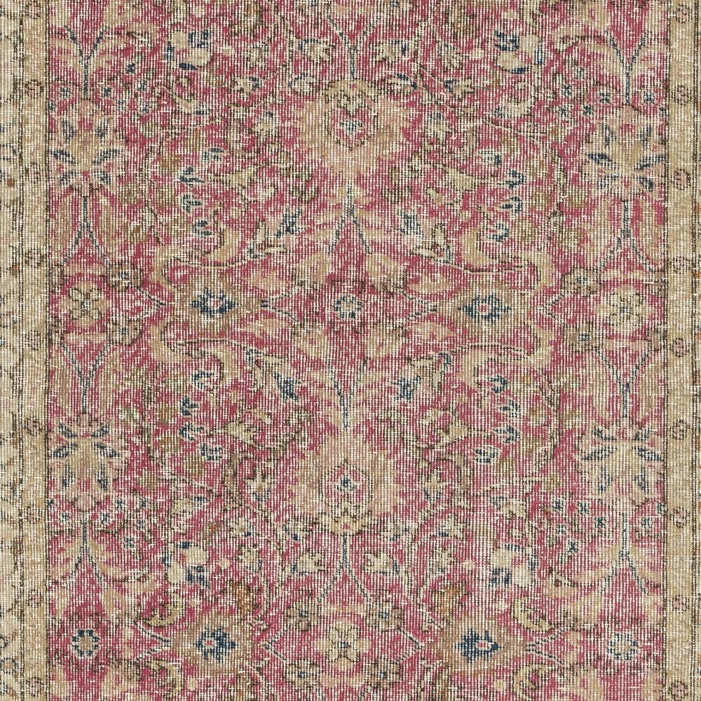 Vintage Handmade Turkish Wool Accent Rug with Floral Pattern for Living Room