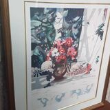 Old Color Lithograph Still Life Numbered & Signed + Golden Frame #A688