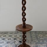 Vintage twisted turned wooden lamp base with shelf.
