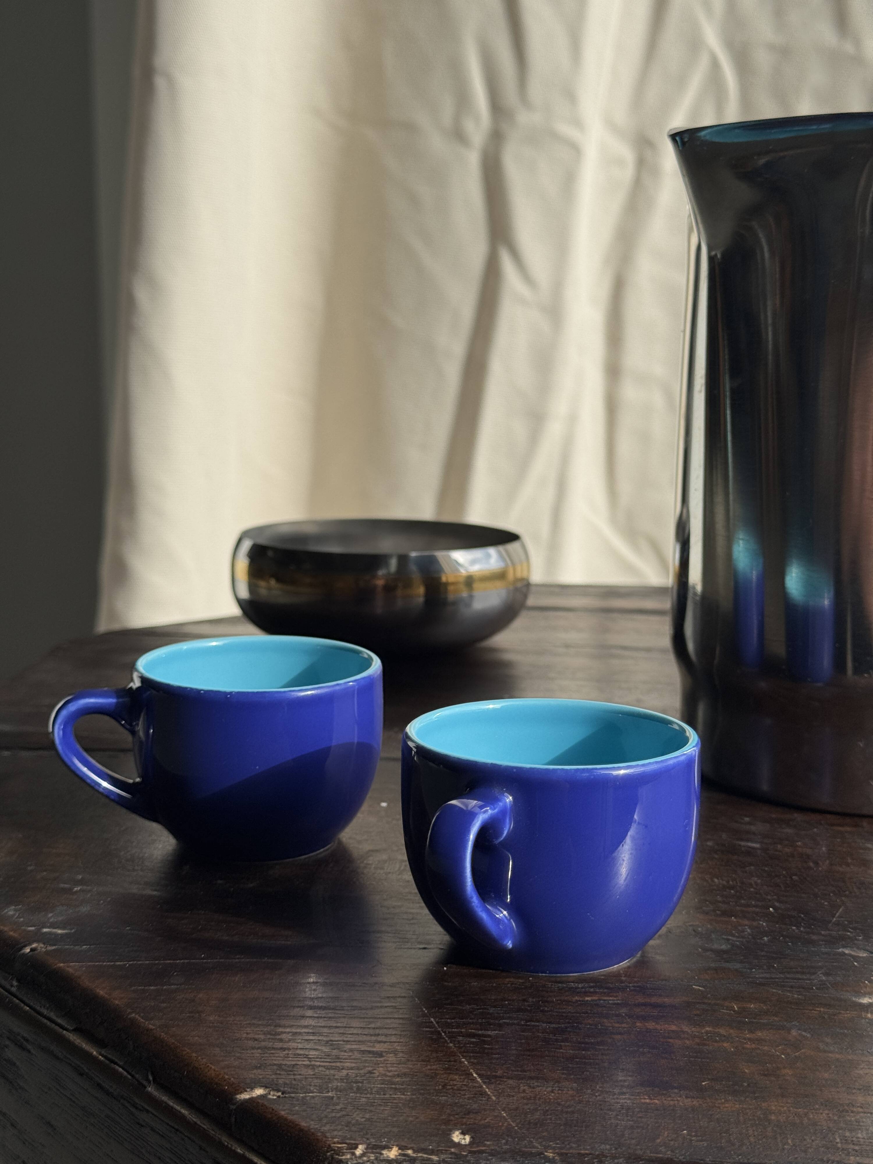 Set of 12 small vintage espresso cups duo in blue Made in Italy