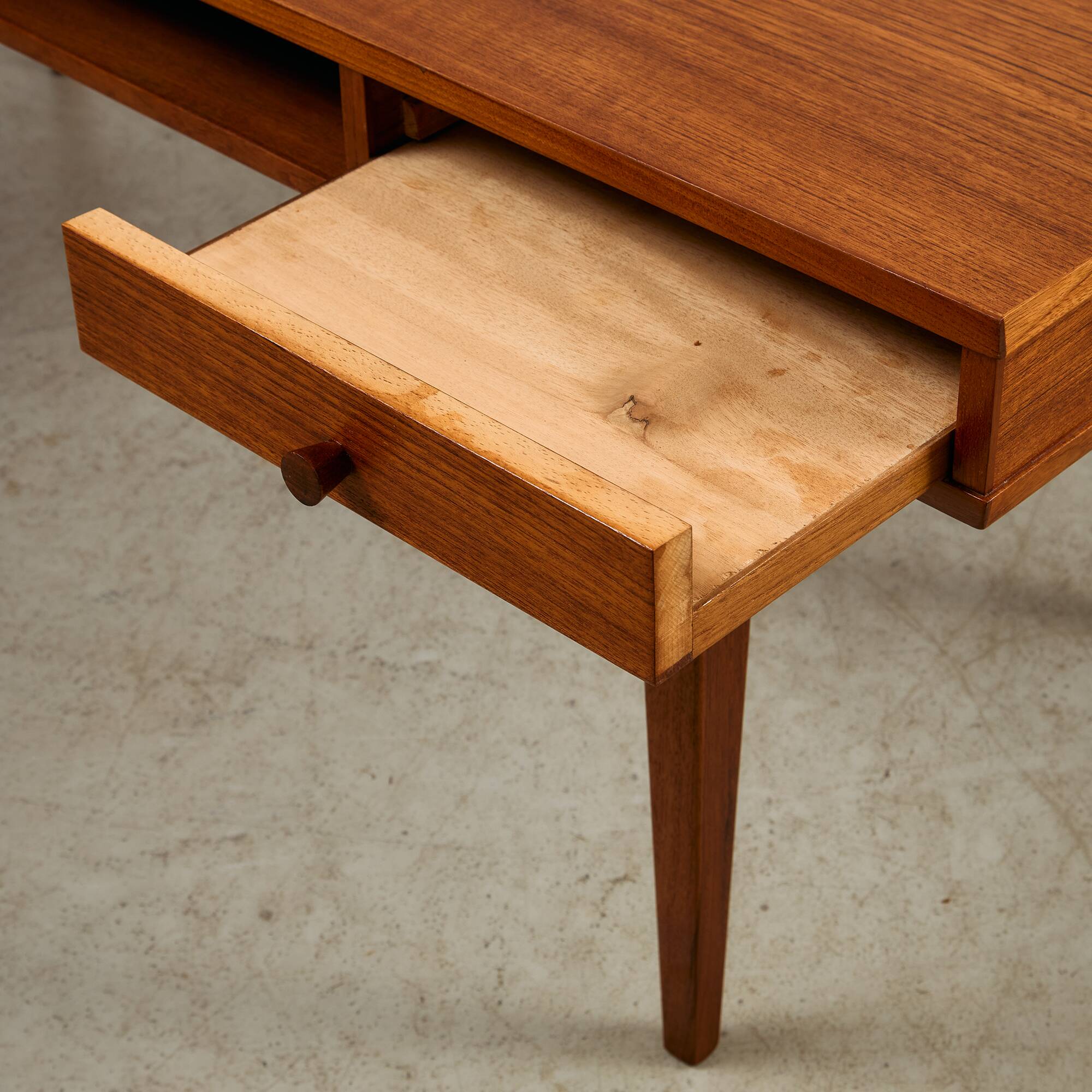1950s Danish Teak Coffee Table with Drawers and Pull-Out Tray