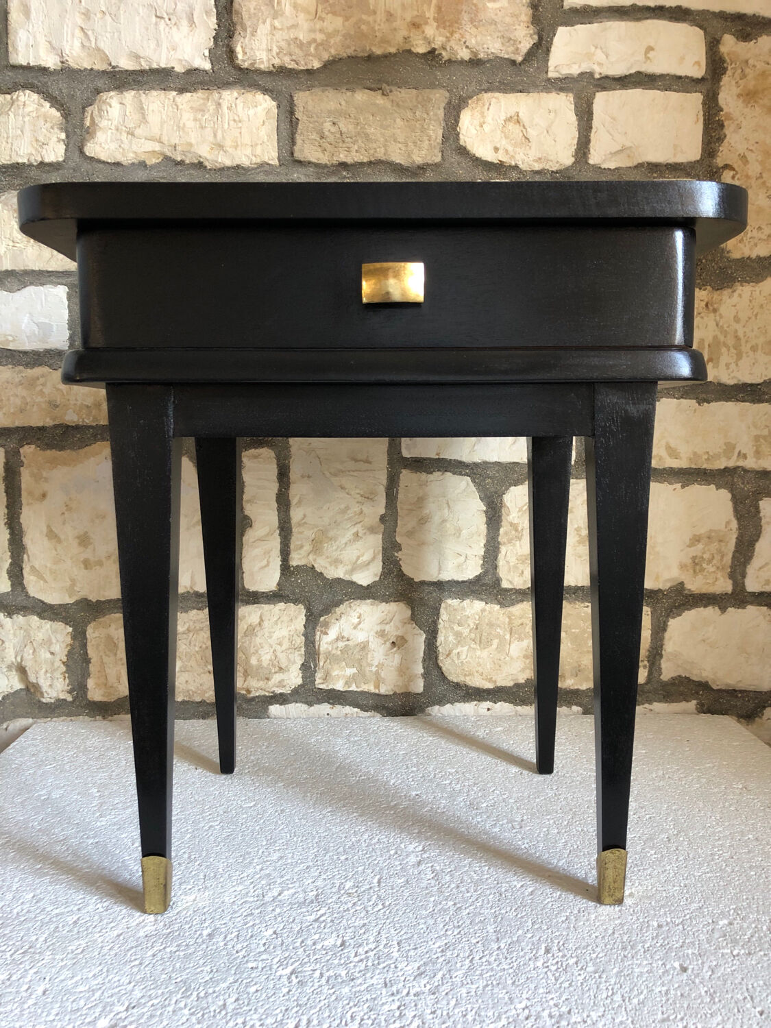 Vintage black and brass bedside table - 1950s style