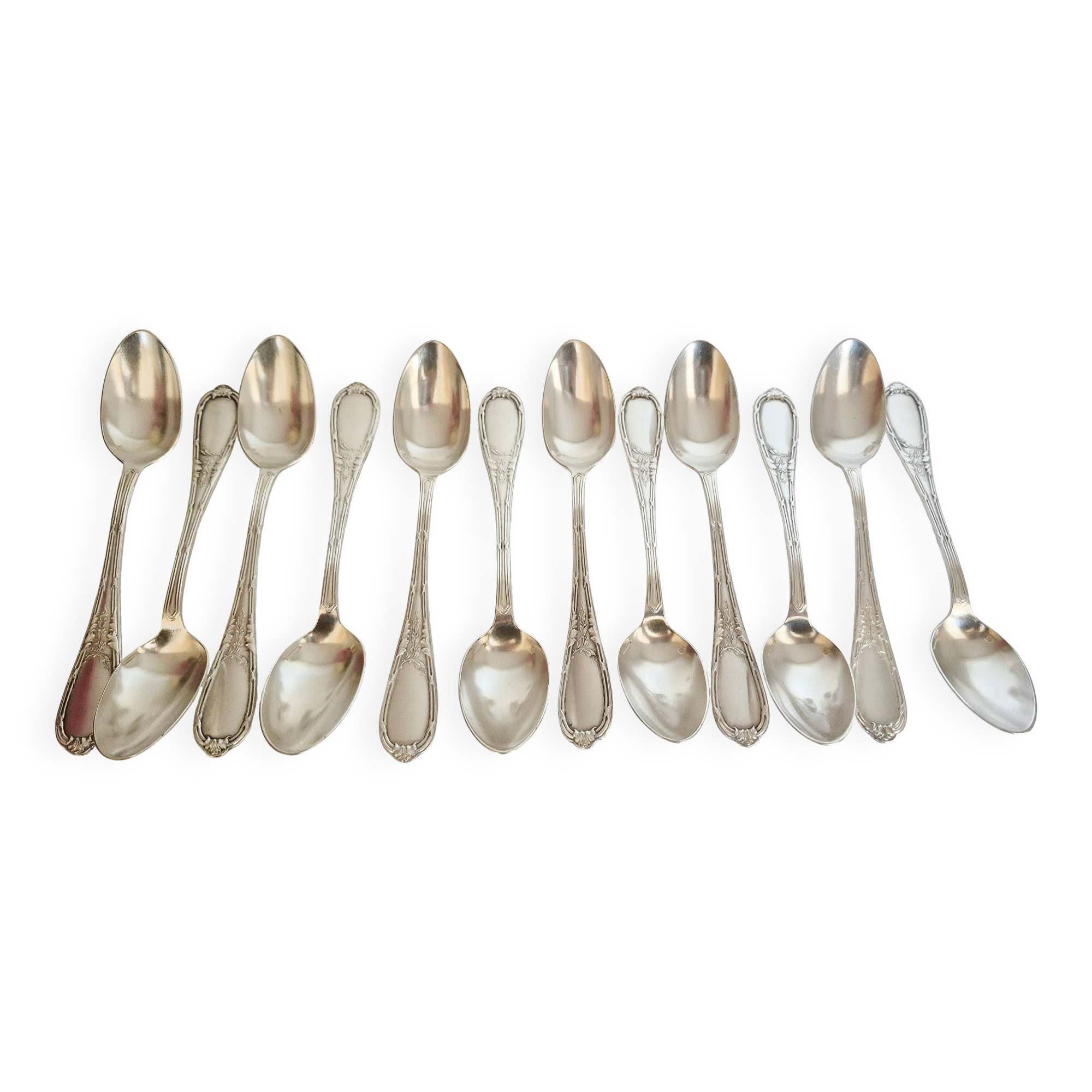 Dessert spoons, silver teaspoons, "white metal"
