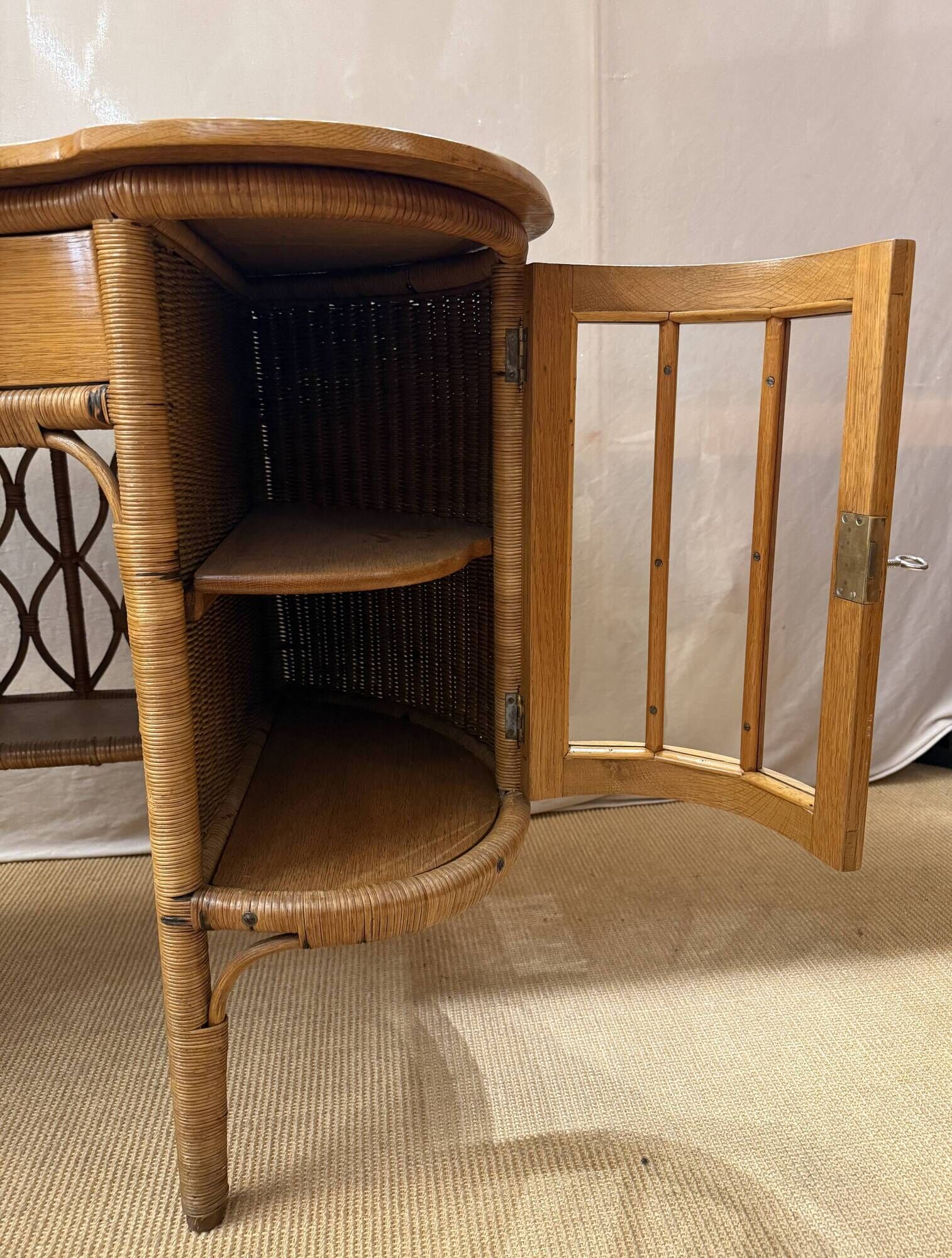 Art Nouveau Ladies' Writing Desk in Oak & Rattan, circa 1910