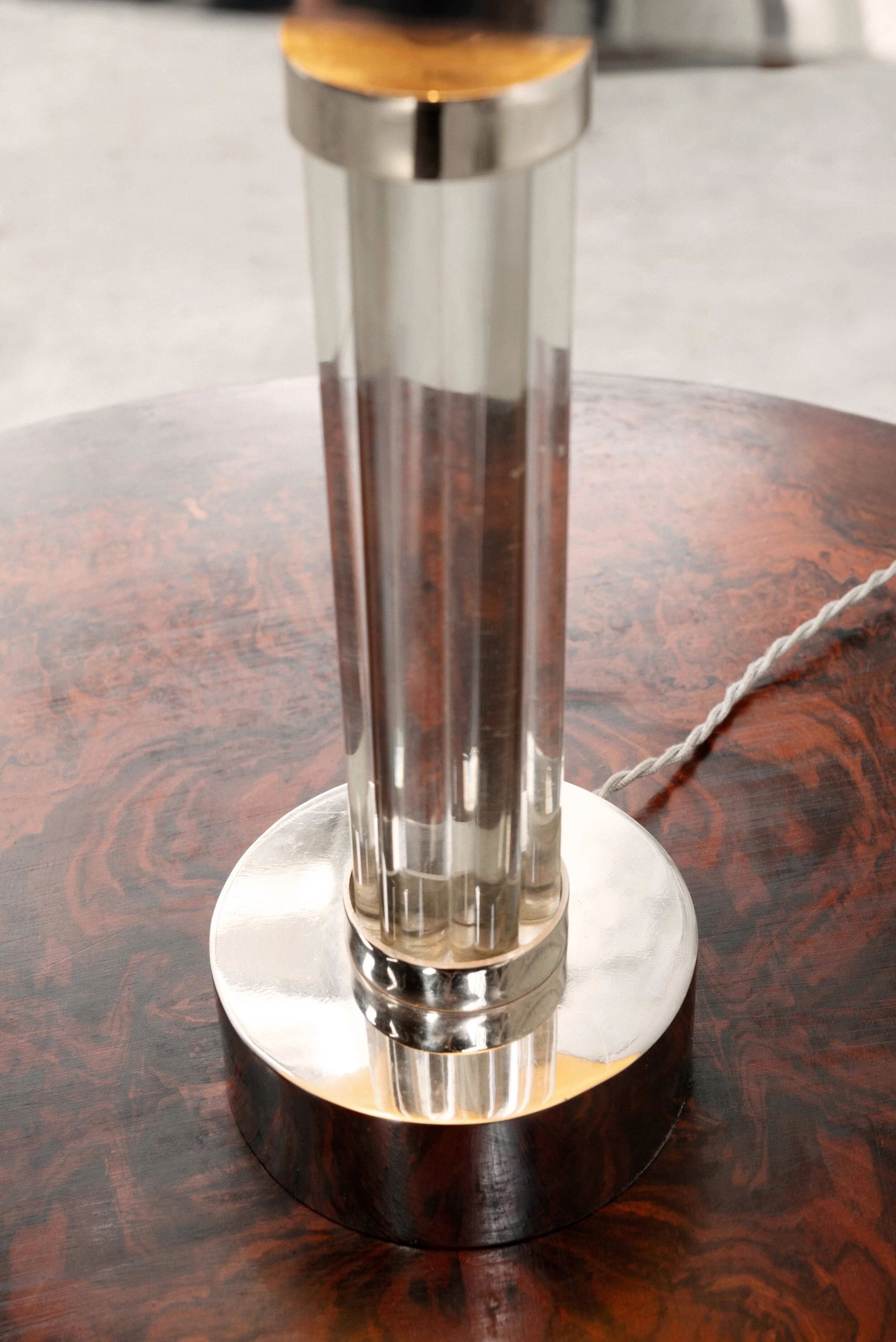 French modernist nickel-plated table lamp attributed to Jacques Adnet, 1940s