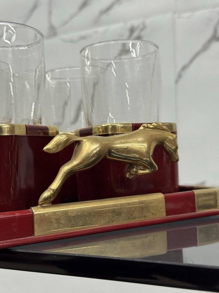 Hollywood Regency Glasses and Tray Set by Hans Turnwald, 1970s, Set of 7