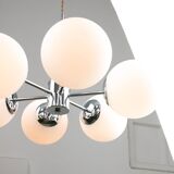 Space Age Italian Sputnik Chrome and Opaline Chandelier, 1970s