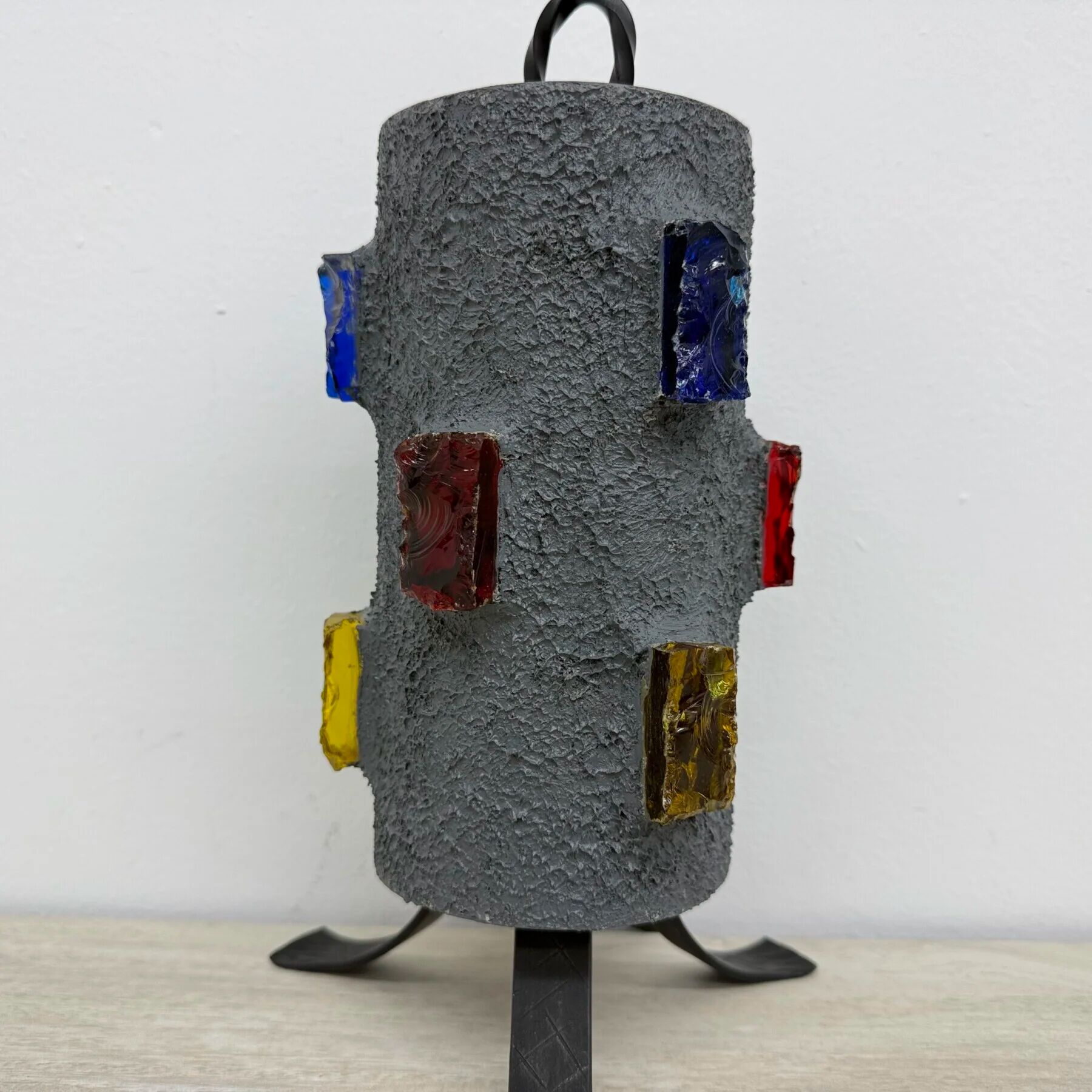 Brutalist table lamp metal and glass, 1970s