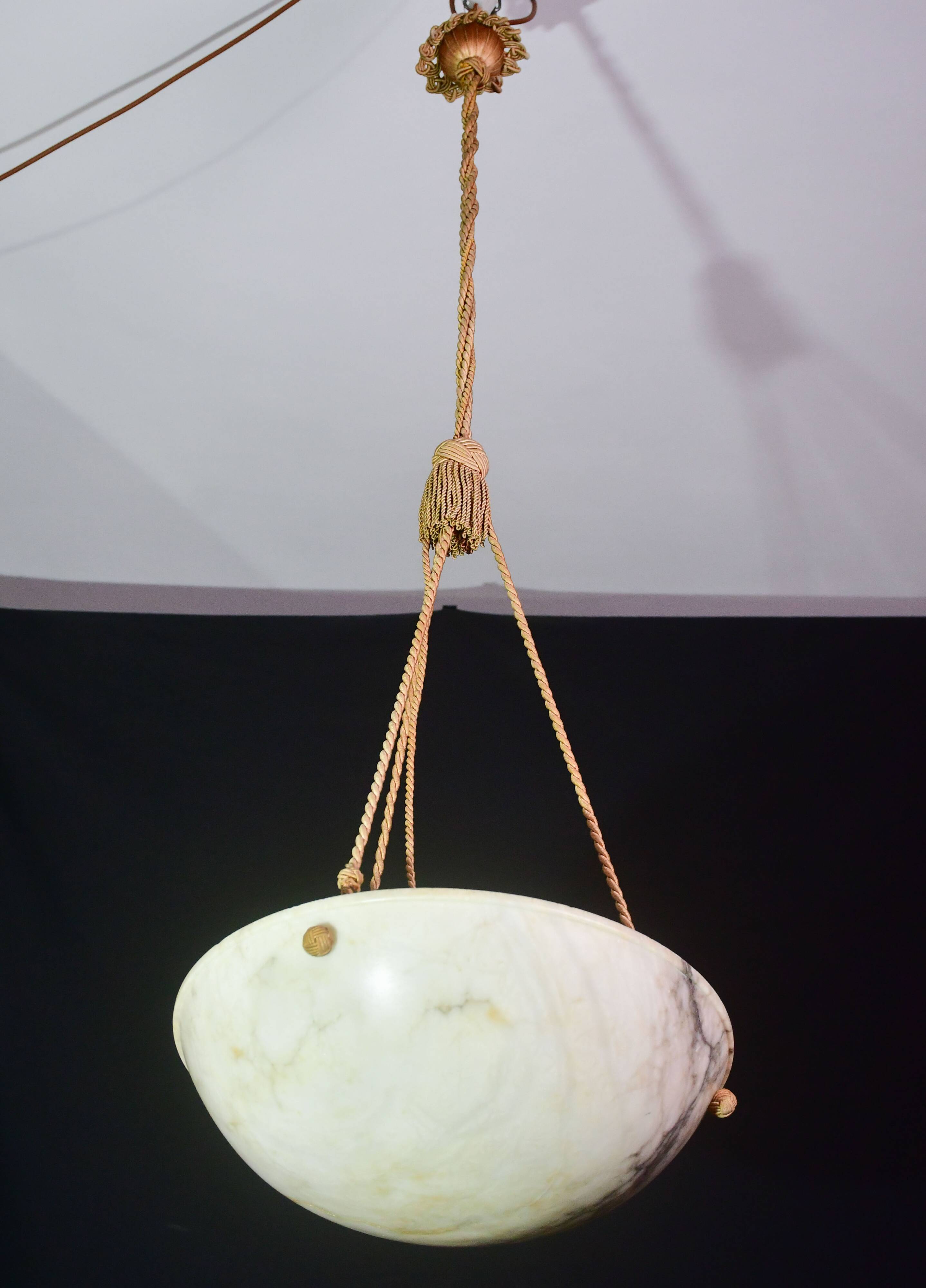 Great size superb Art Deco white alabaster chandelier, 1930s