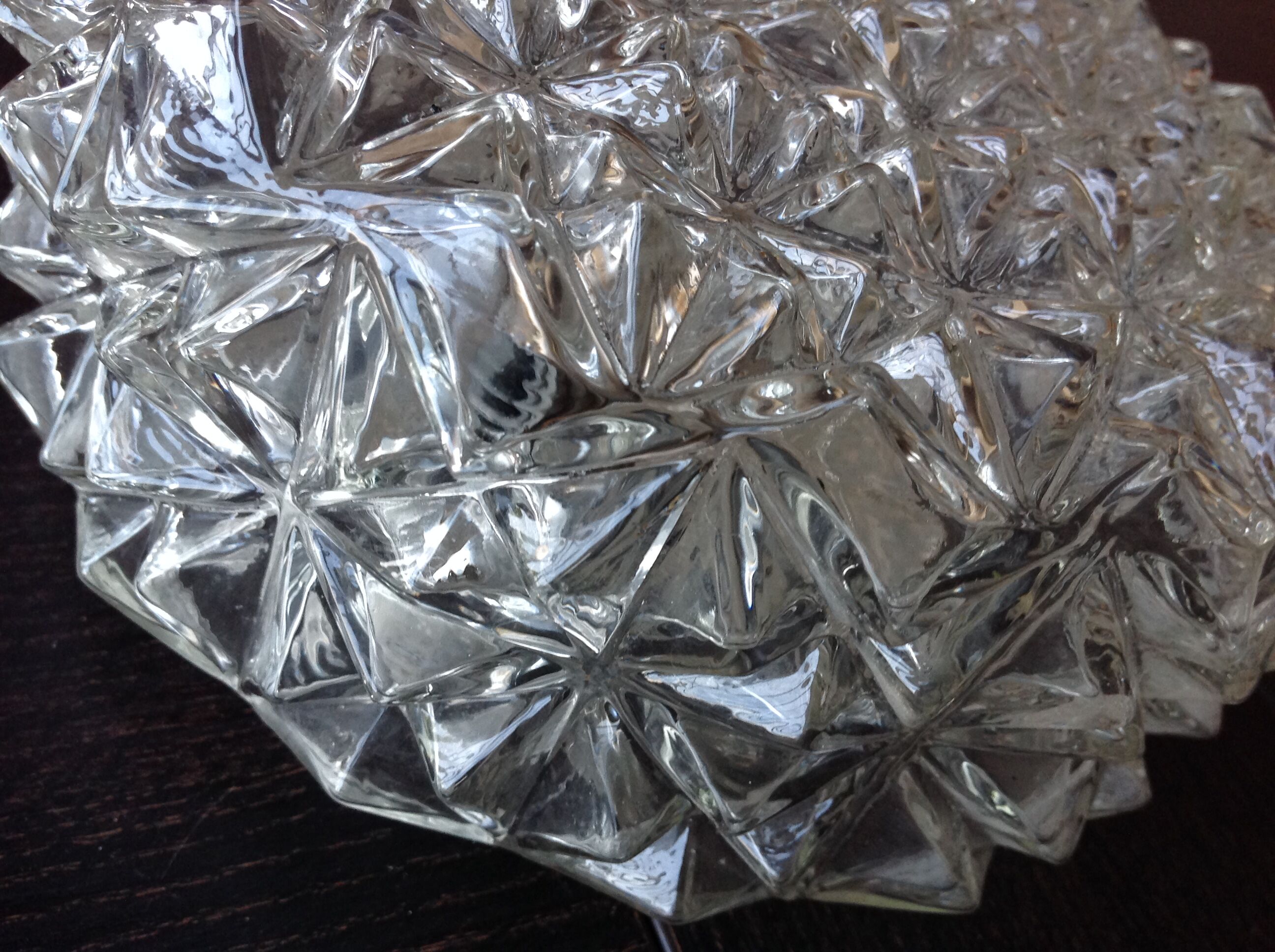 Vintage structured glass round ceiling lamp 60s-70s