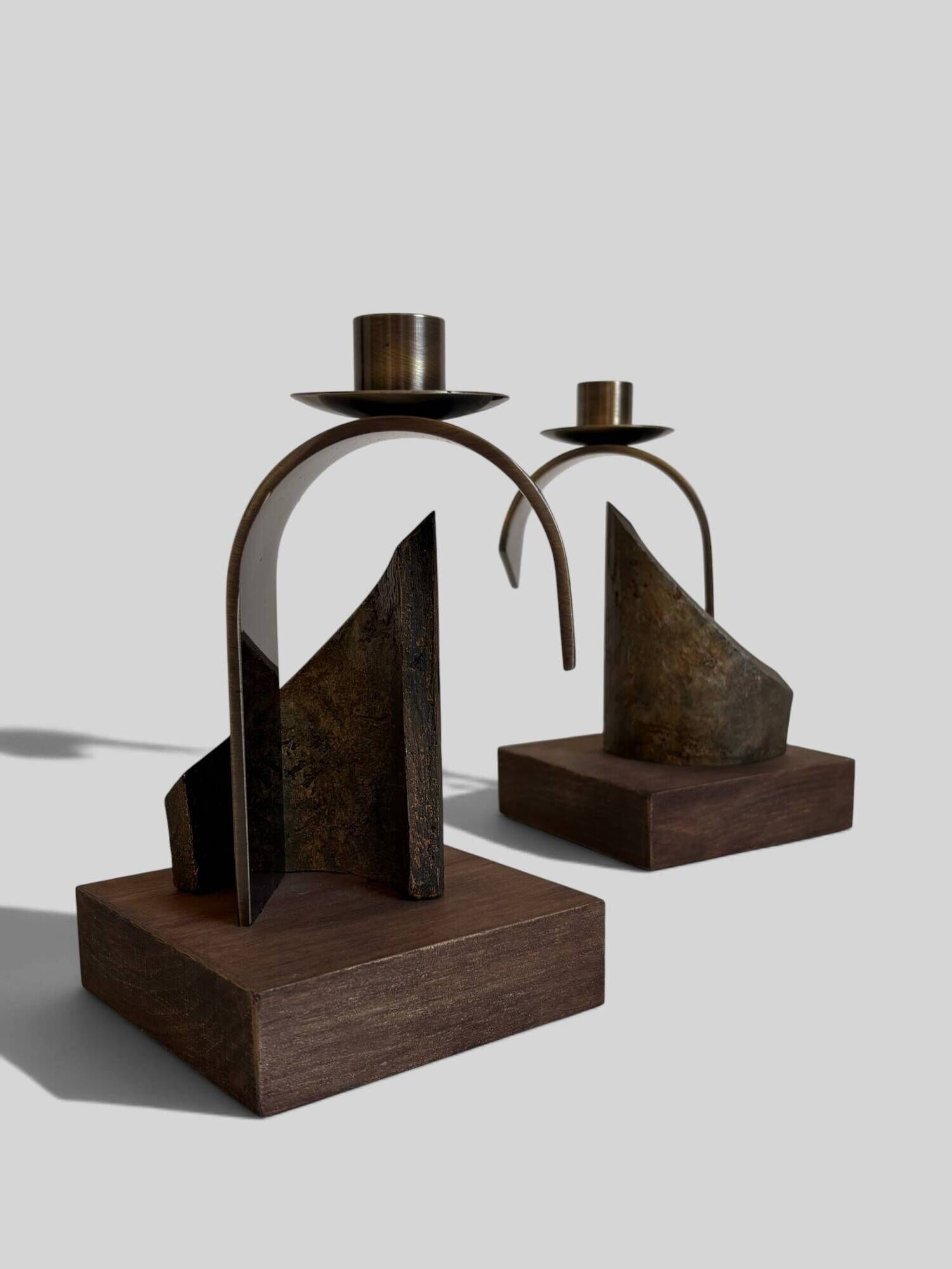 Pair of Brutalist Sculptural Candleholders by Arte Romera, Spain, 1980s