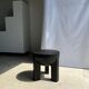 Black mango wood tripod side table with a semi-spherical top, height: 45 cm, diameter: 44 cm.