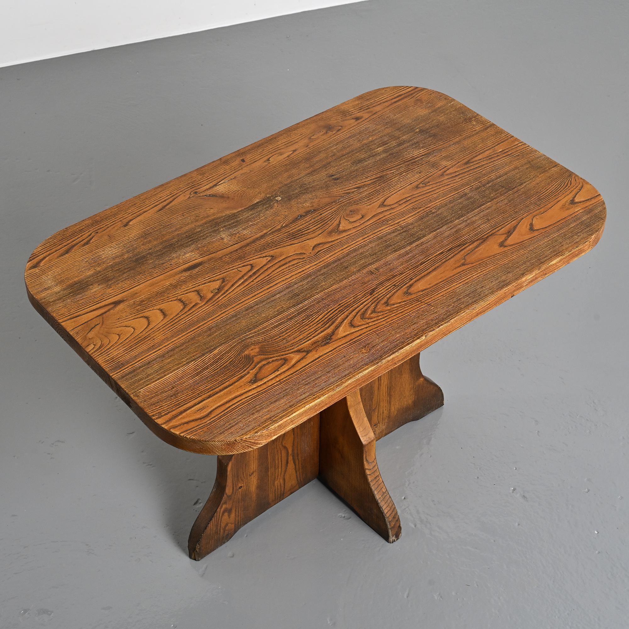 Solid wood dining table, French Alps, around 1970.
