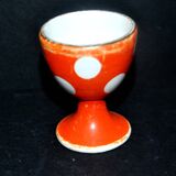 Vintage red egg cup with white polka dots in Sarreguemines earthenware H6.5cm
