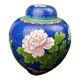Chinese cloisonné vase decorated with peonies on a blue background, height 15 cm