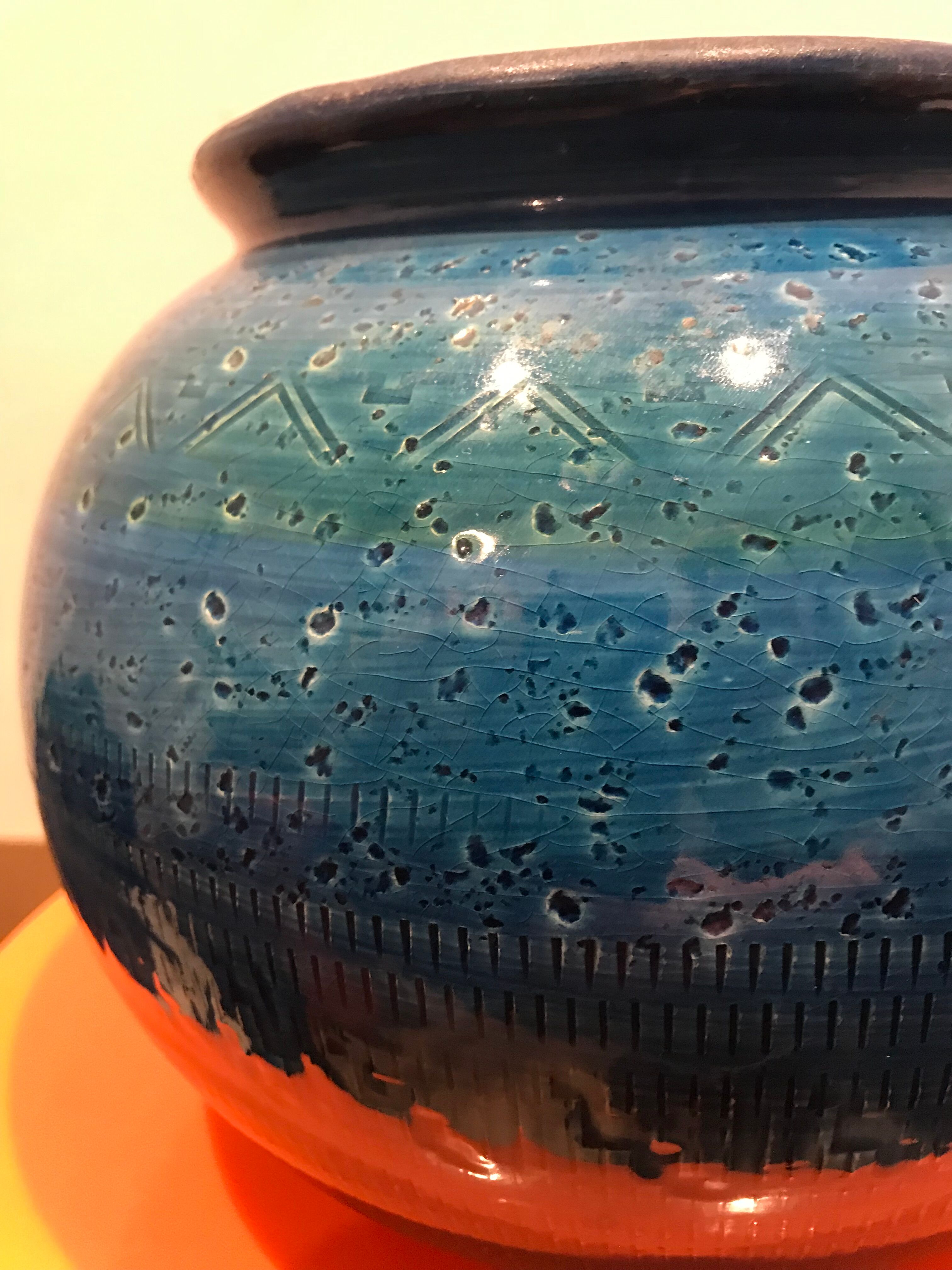 Aldo Londi Blue ceramic vase for Bitossi