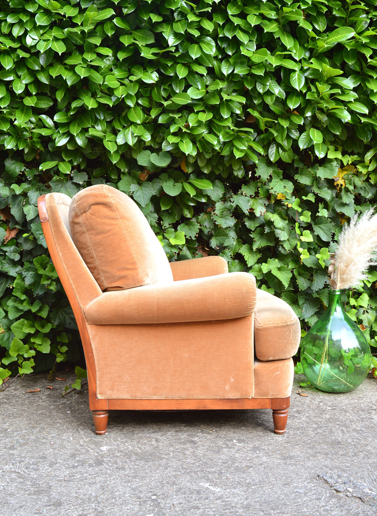 Fauteuil velours peach