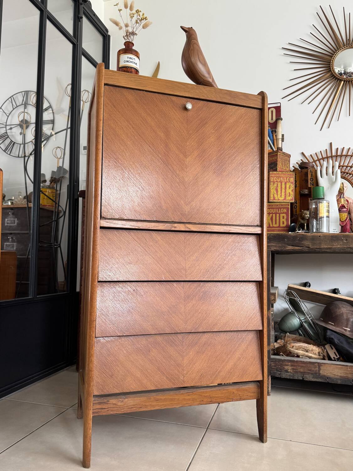 Vintage wooden secretary desk from the 50s