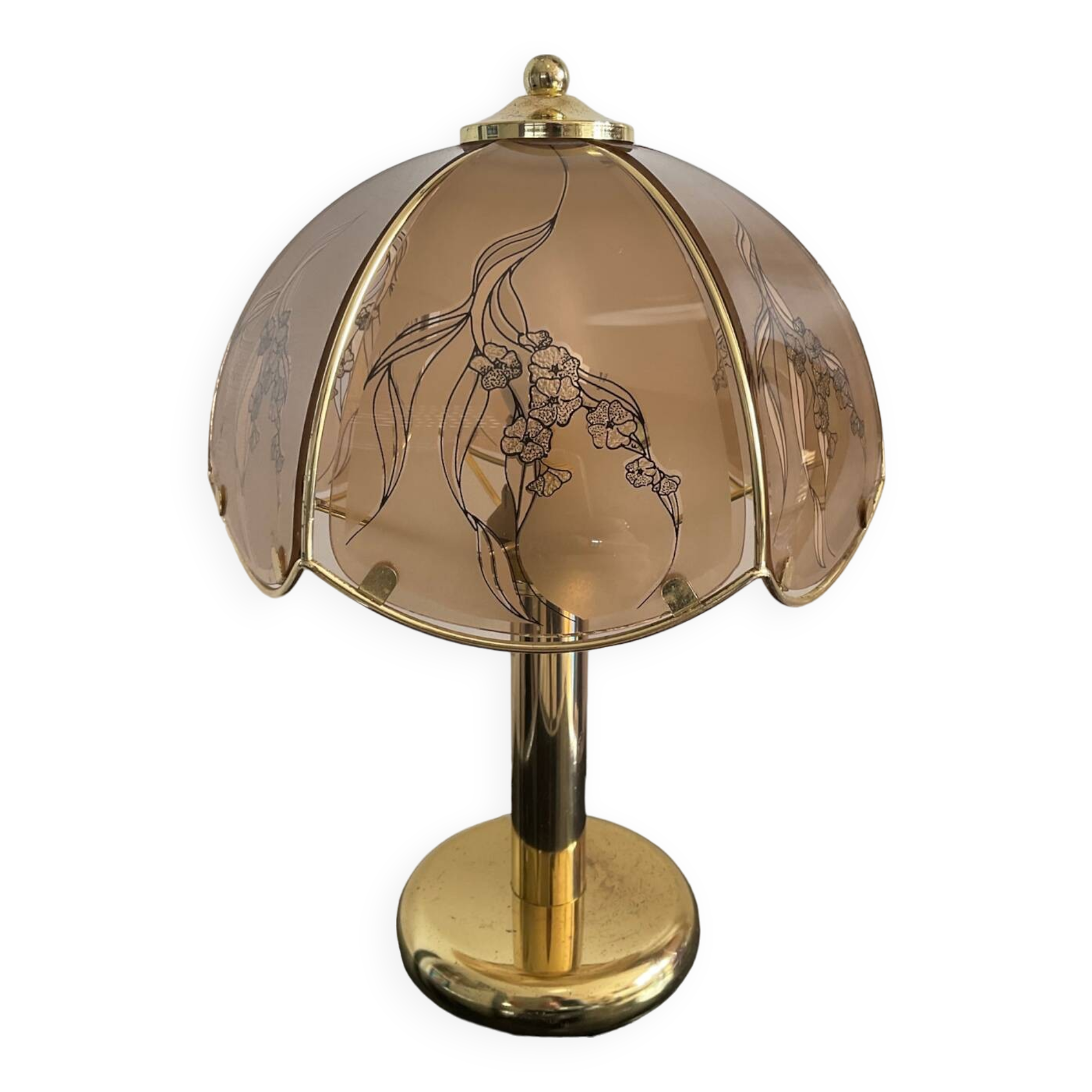 Vintage lamp in gold metal and smoked glass