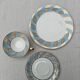 Vintage Bavaria ivory tea/coffee trio, sky blue & gold graphic waves.