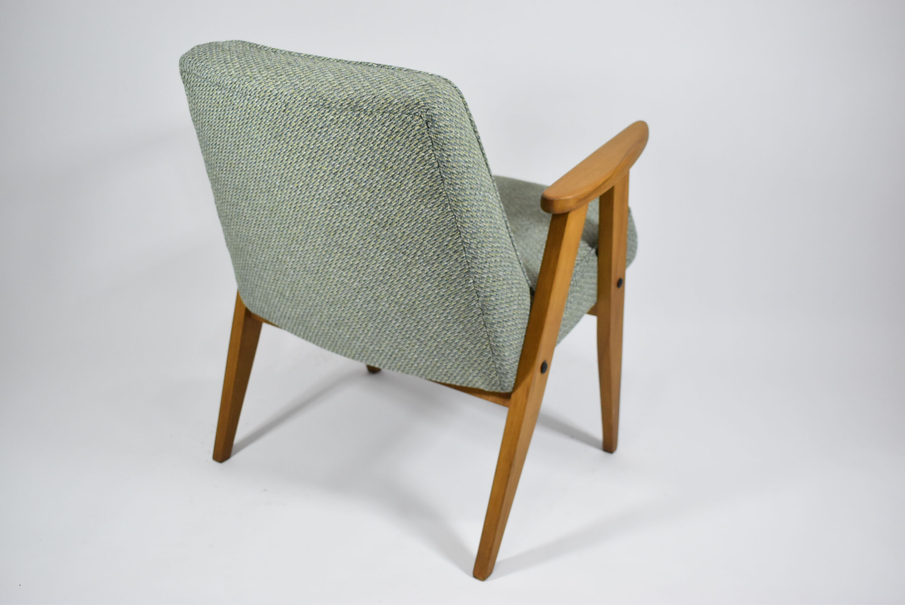 Classic Polish armchair type 366 1960s green fabric, teak wood