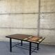 Table basse mid-century, teck, acier et pierre de lave