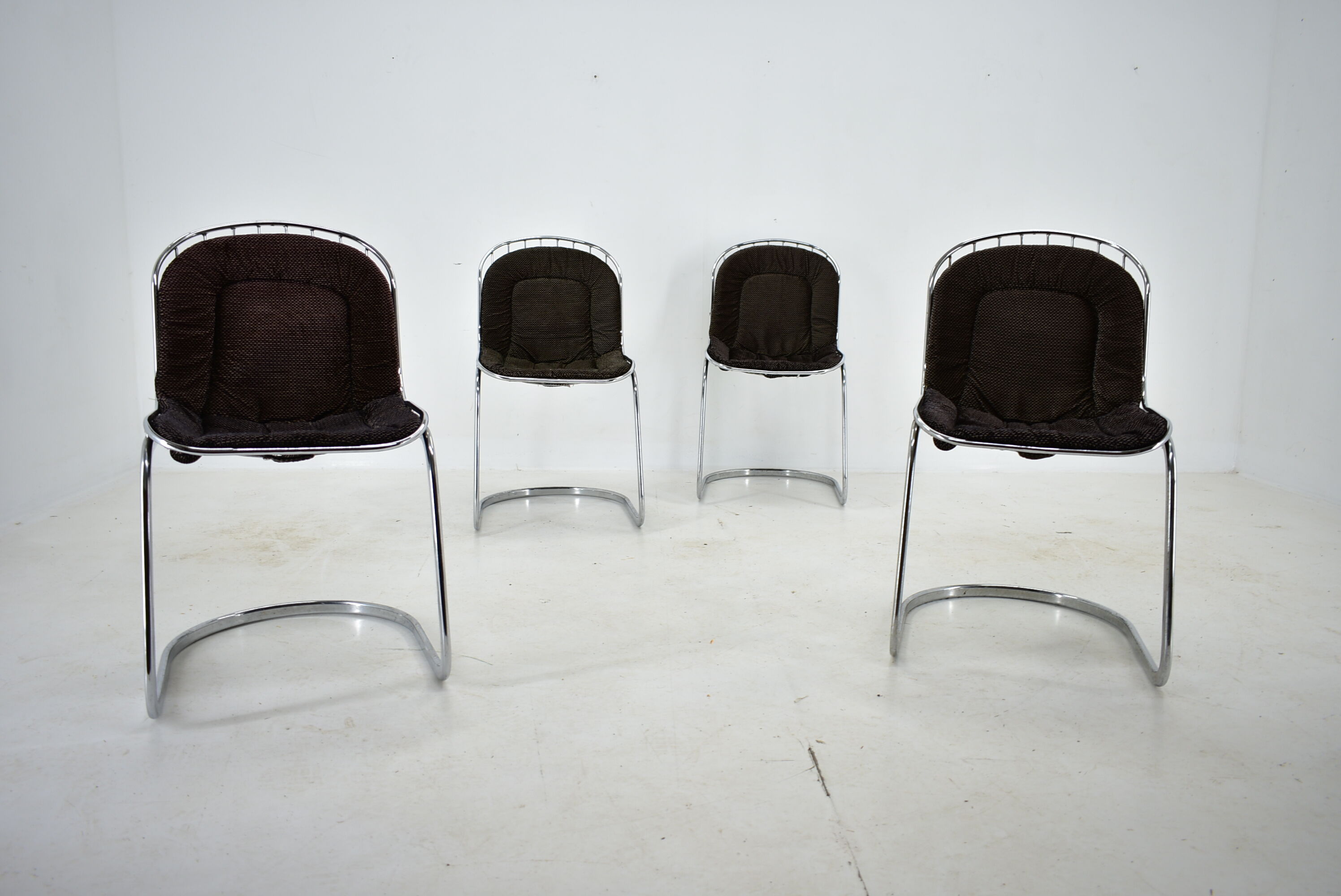 Set of four chrome dining chairs, italy, 1970s